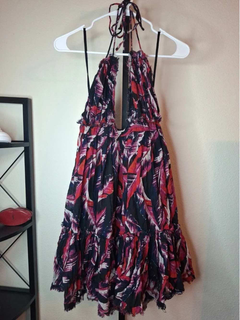 Free People 100 Degree Halter Neckline Boho Mini Dress size L